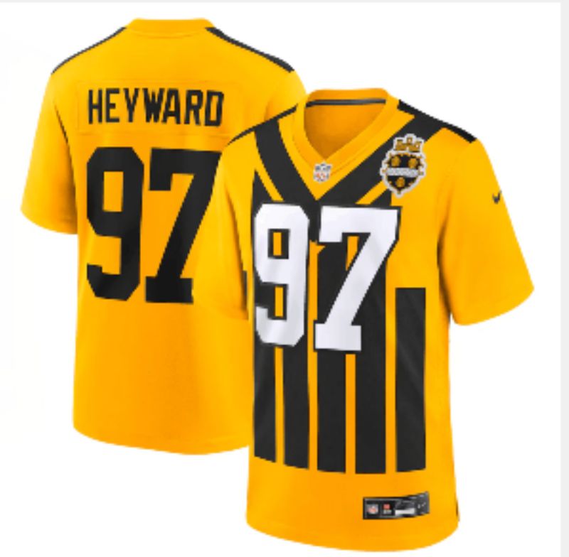 Men 2025 Pittsburgh Steelers #97 Heyward Yellow Retro Nike Limited NFL Jersey style 03